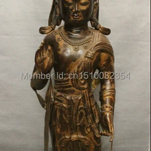 3" Редкие Китайский Храм Стоял Бронзовый Кван-инь Гуаньинь Будды Статуя Богини