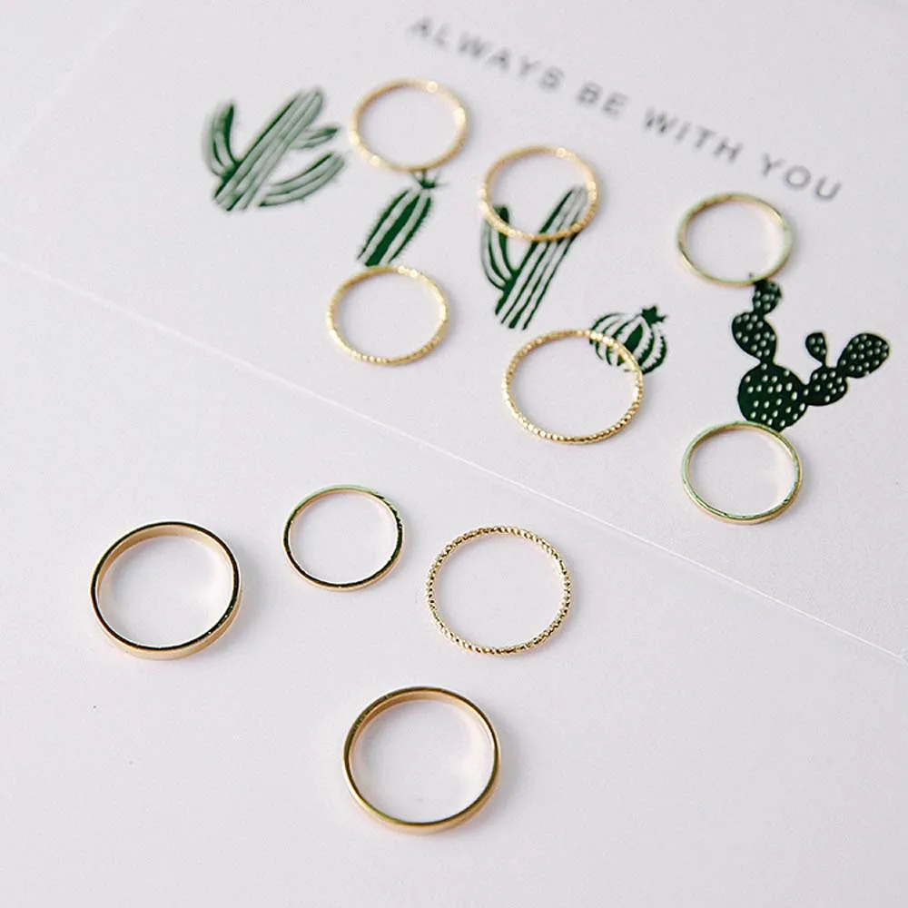

10PCS/SET Simple Design Rings Fashion Gold Silver Color Joint Rings Sets for Women Round Ring Jewelry Gifts