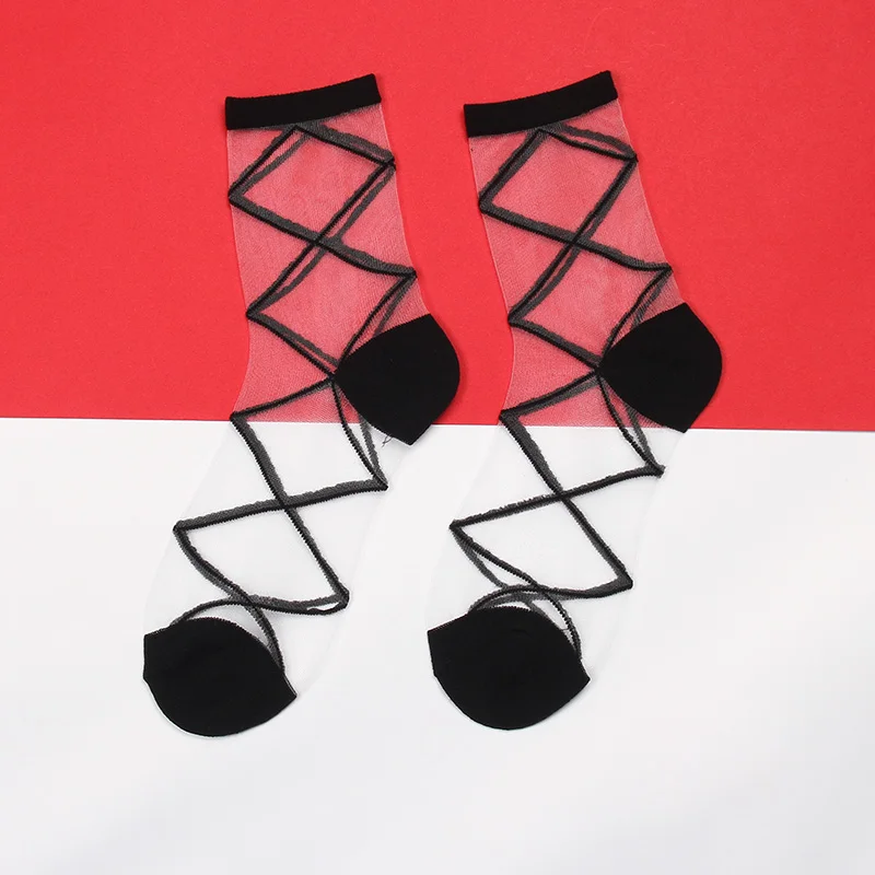 Женские шелковые кружевные прозрачные носки, черно-белые сетчатые носки, летние модные эластичные тонкие женские носки, прозрачные Чулочные изделия - Цвет: bandage