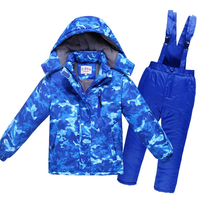 Зимний детский комбинезон, Толстая теплая водонепроницаемая ветрозащитная дышащая хлопковая зимняя куртка и комбинезон для мальчиков и девочек, штаны, 2 шт