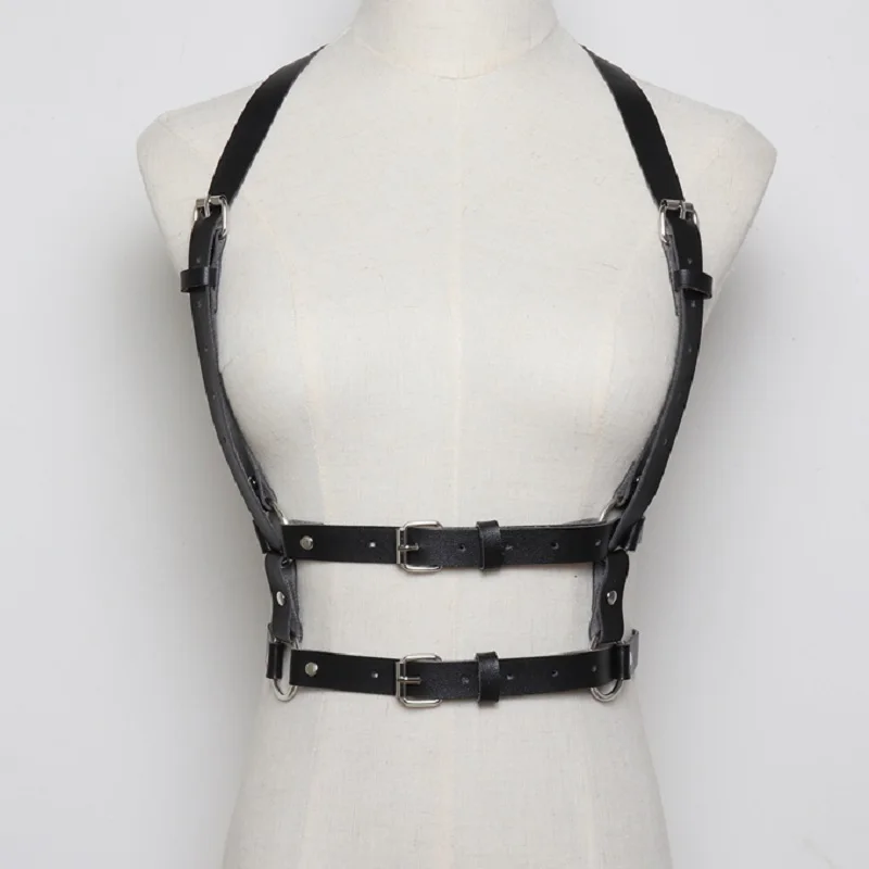 

Women Fashion Punk Harness Goth Handmade Leather Body sexy Bondage Belt Cage Sculpting two rows waistband chest belt slim body