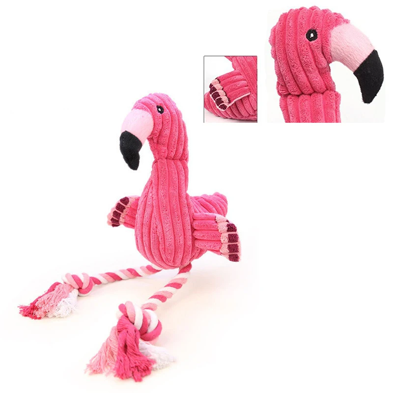 Dog Plush Squeak Toys Pet Durable Chew Toy Puppy Teeth Cleaning Tool Pet Interactive Sounding Plaything Flamingo Dinosaur Shape
