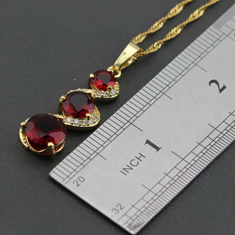 Красный родолит, набор свадебных ювелирных изделий, ожерелье, цепочка, подвеска, длинные серьги, кольцо, подарочная коробка KZ13