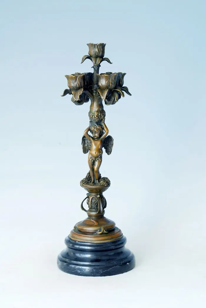 ATLIE Bronzes Bronze Candle Holders Statue 5 holes cherub figurine