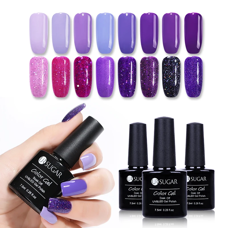 

UR SUGAR 6pcs/lot 7.5ML Purple Color Gel Polish Nail Set Soak Off UV Gel Nail Art Semi Permanent Manicure Gel Varnish Lacquer