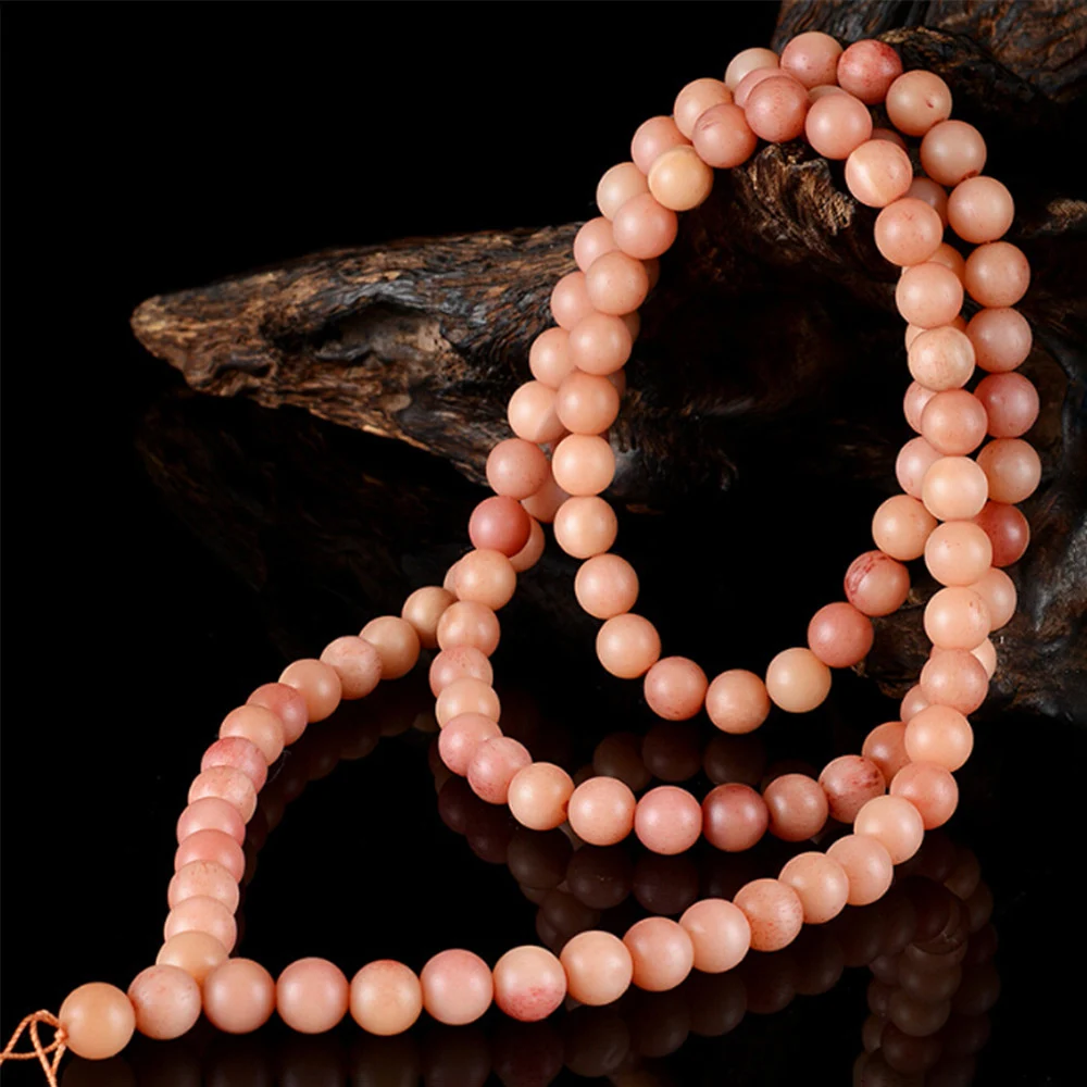 

Natural Camel Bone Round Vertical Lines light Blood Color 108 Beads Prayer Mala Strand Bracelet for Women or Men DIY Jewelry