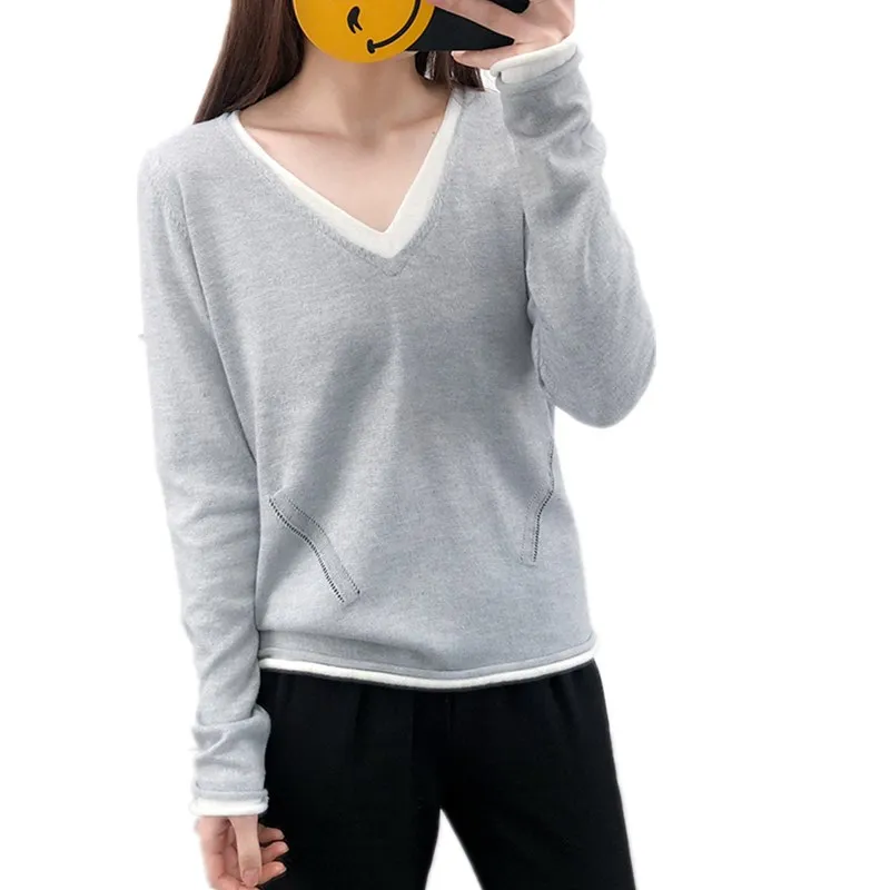 LHZSYY Spring Autumn New Women's Cashmere Sweater Fashion V-Neck Long-Sleeved Shirt Solid Color Wool Knit Pullovers Soft Sweater LHZSYY Spring Autumn New Women's Cashmere Sweater Fashion V-Neck Long-Sleeved Shirt Solid Color Wool Knit Pullovers Soft Sweater