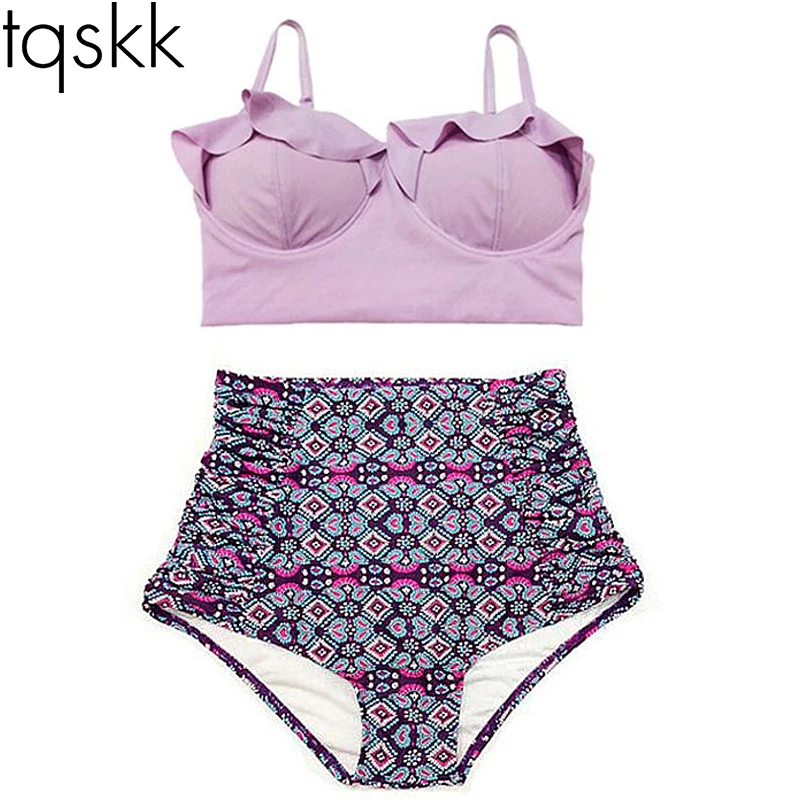 TQSKK 2016 New Bikinis Women Swimsuit High Waist Bathing Suit Plus Size Swimwear Push Up Bikini Set Vintage Retro Beach Wear XXL