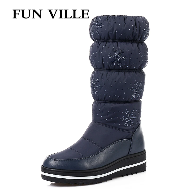

FUN VILLE Hot New Arrival women's Mid Calf Boots Winter Warm Snow Boots Round Toe High Boots Female Platform shoes Size 35-44