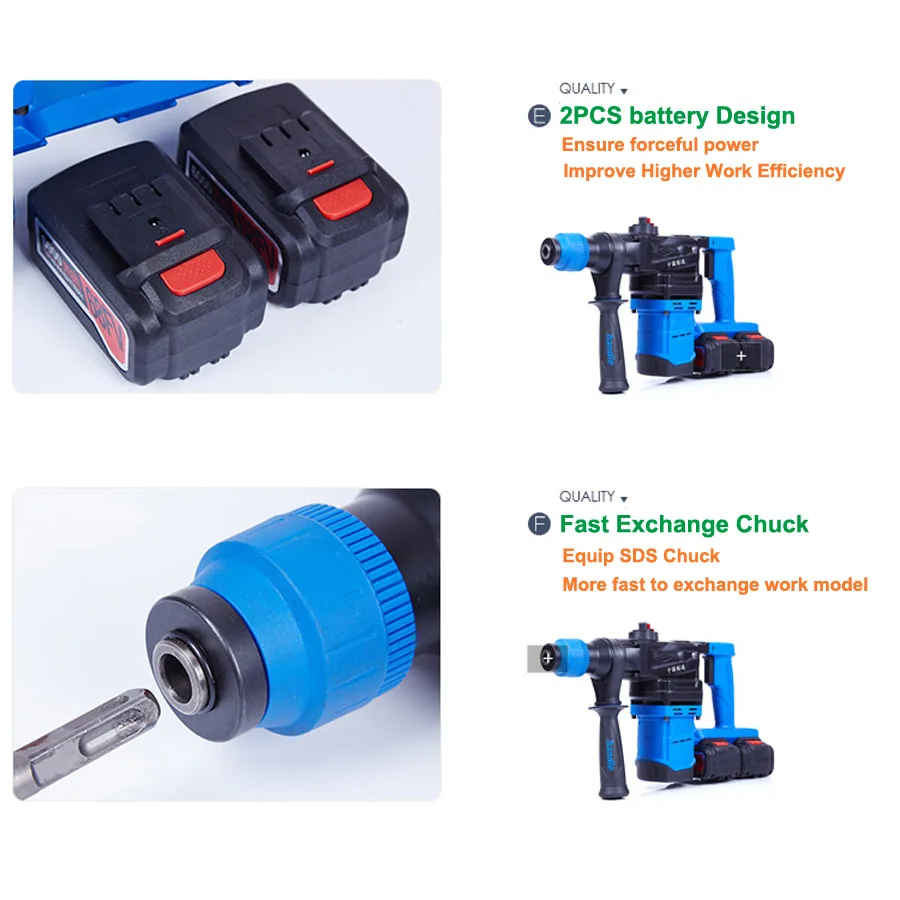 Waterproof Brushless Cordless Lithium Batter Electric Heavy Hammer Drill-018