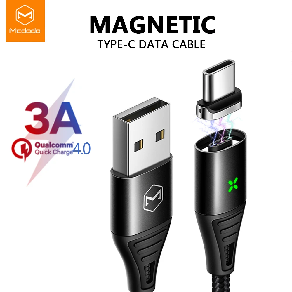 Mcdodo usb type C 3A Магнитный USB кабель для samsung Galaxy S10 S9 Plus QC 4,0 Быстрая зарядка для HUAWEI USB C зарядное устройство Магнитный провод