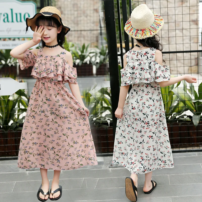 

Girls Dress Bohemian Summer Dress For Girls 2018 Casual Floral Girls Beach Sundress Teenage Children Clothe