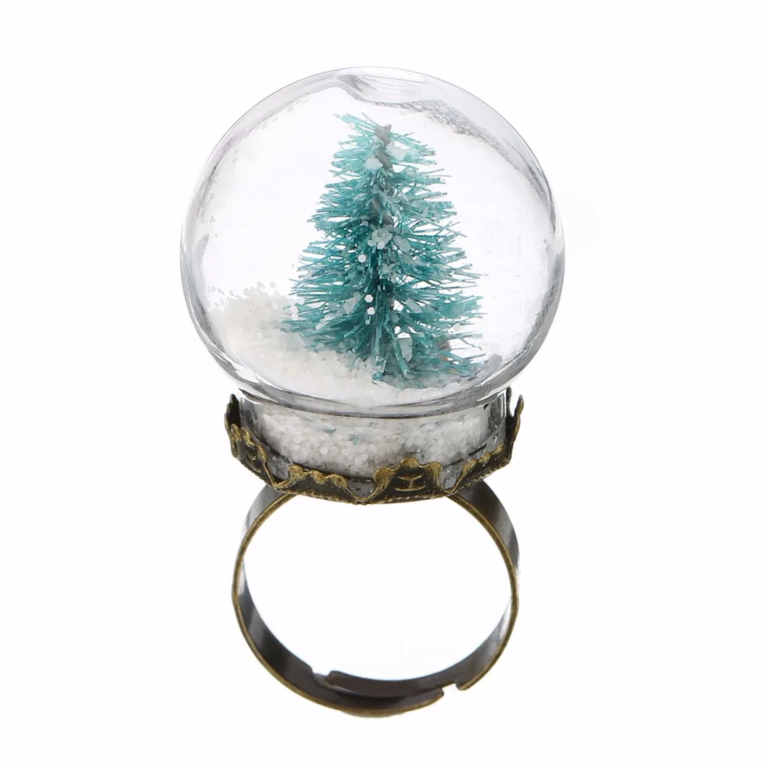 Shellhard Luminous Xmas Rings Shellhard Christmas Tree Glass Snowball Glow In The Dark Finger Ring For Women Men Jewelry