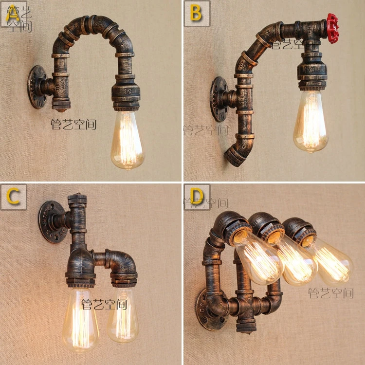 

American cafe bar loft restoring ancient ways with switch, wrought iron industry bar study living room conduit wall lamp