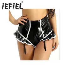 Мода женщин Wetlook гофрированные и Подкладка молния промежность высокая талия Surspender Трусики Боксеры Трусы Нижнее белье с пластиковыми подвязками