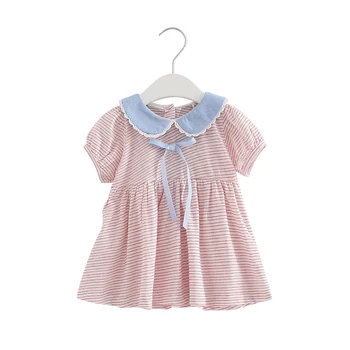 

Preppy Style Peter Pan Collar Striped Baby Summer Dress for Girls Cotton Infant Dresses Toddler Girls Clothes 0-2T 2 Color