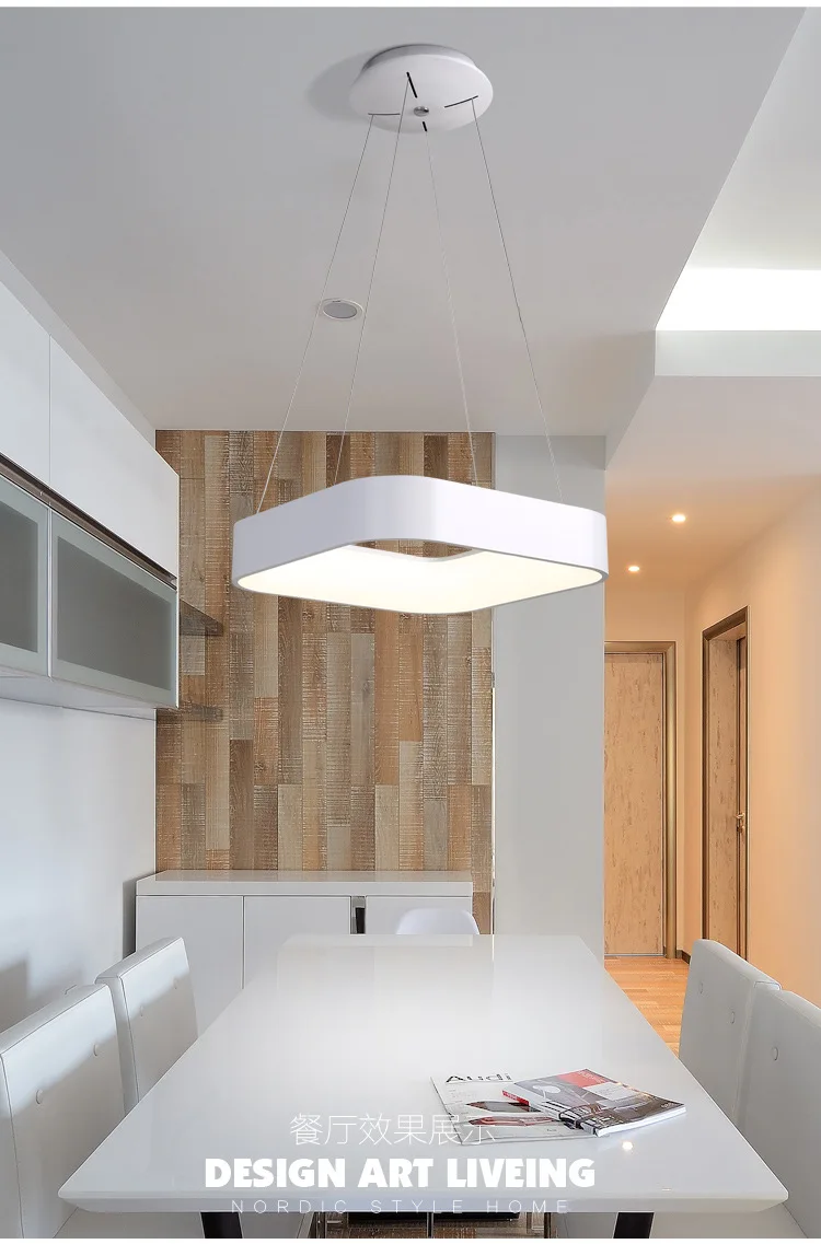 Современный простой квадратный светодиодный подвесной светильник для столовой, кухни, острова, фойе, спальни, кабинета, лестницы, алюминиевое кольцо, подвесной светильник