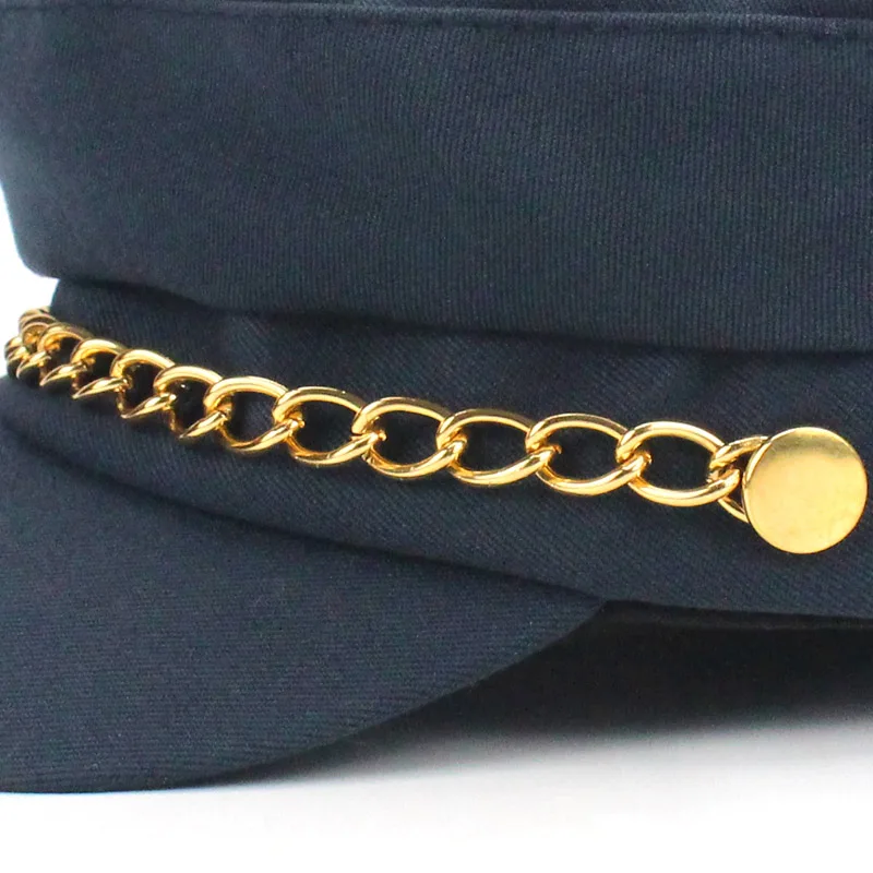 Новая модная одежда для девочек армии Hat Кепки с золотой цепью Весна матрос Newsboy Шапки Для женщин плотная установлены темно-Берет Hat Твердый козырек кости
