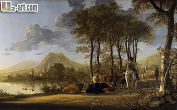 

Canvas Prints (Aelbert Cuyp River Landscape with Horseman and Peasants) Print picture on canvas giclee art for sale Classical-92