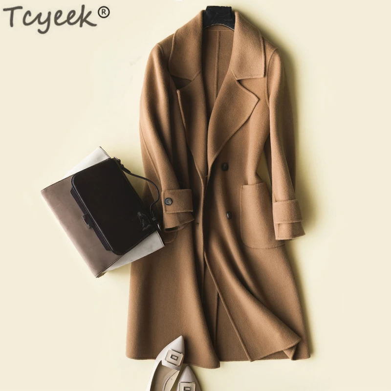 

Tcyeek Winter Jacket Women 100% Wool Coat Female Sided Woolen Overcoat Double Breasted Outwear Clothes 2019 Spring Coats LWL1415