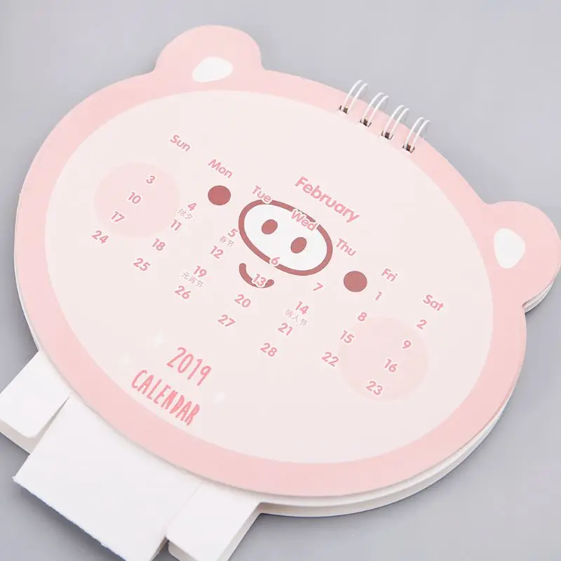 2019 прекрасный Happy Pig Desktop Calenda стоя бумага расписание Таблица ежегодно дневник Органайзер