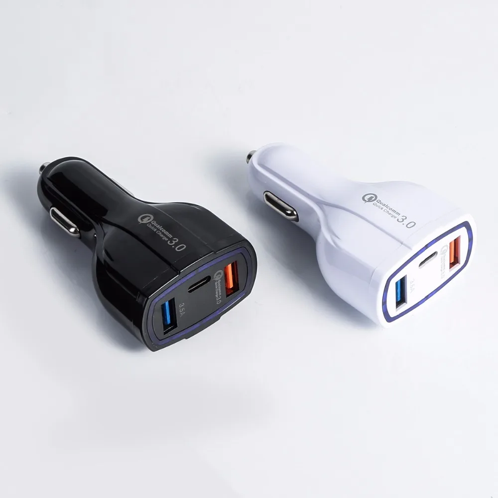 SOONHUA Novel Flame Retardant Smart Car Charger QC3.0 Dual USB Type C Fast Charging Adapter For Phones MP3 PDA  Digital Cameras