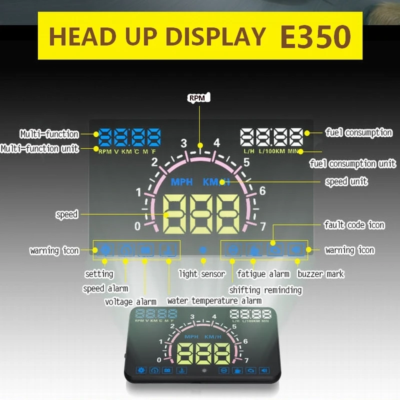 HUD Дисплей автомобиля 5." Head-Up Дисплей ускорение Предупреждение OBD2 автомобилей HUD лобовое стекло автомобиля E350 проектор цифровой спидометр автомобиль