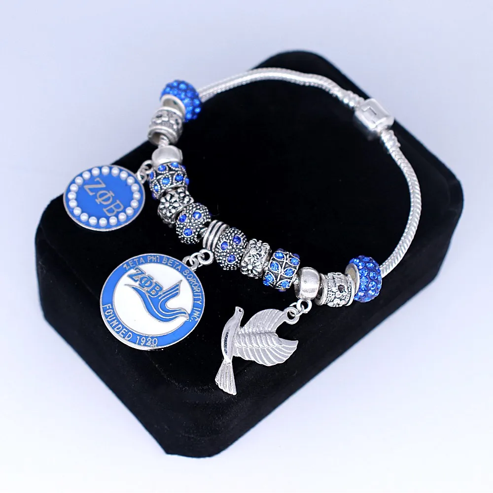 

Double Nose Peace Dove Pearl Blue Crystal Founded 1920 Zeta Phi Beta Sorority Sisterhood Bead Bracelets Bangles For Women Girls