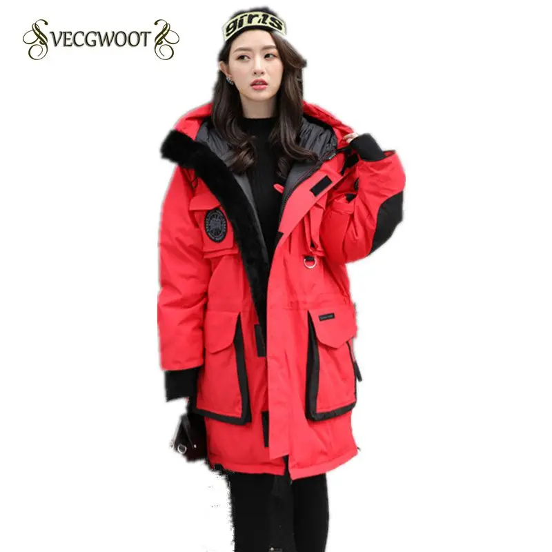 

Winter Over The knees Plus Size Couple Tooling Down Jacket Women's Long Section 2018 Fashion New Hooded Loose Coat Tide WLX496