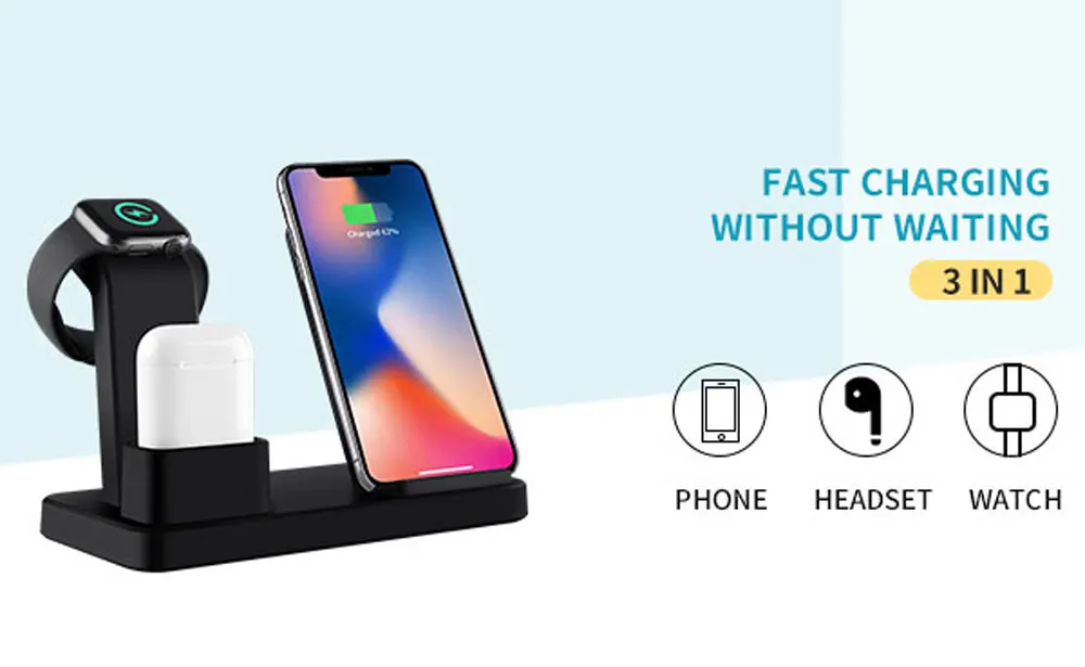 Ahowie 3in1Qi Беспроводное зарядное устройство держатель для Iphone XR XS MX 8 Plus X Apple Watch 4 3 2 Stand Chargeur индукция для Samsung S8 plus