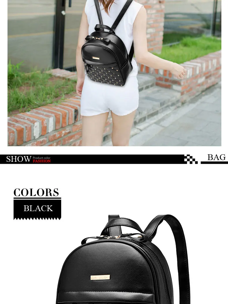 2022 Fashion Women Casual Travel Bead Backpack School Bags PU Leather Backpack for Teenage Girls Mochila Female Backpack S004