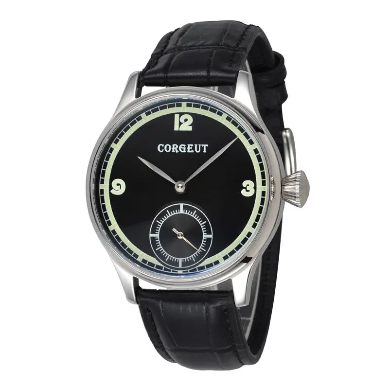 

Crogeut 44mm Black dial stainless Steel case Hand Winding 6498 Men Watches