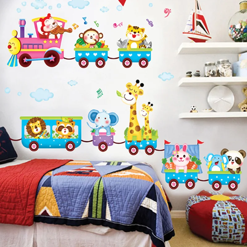 

Cartoon Animal Car Kids Boy Rooms Decoration Wall Stickers DIY Children Baby Bedroom Home Decor Decals Poster Stikers