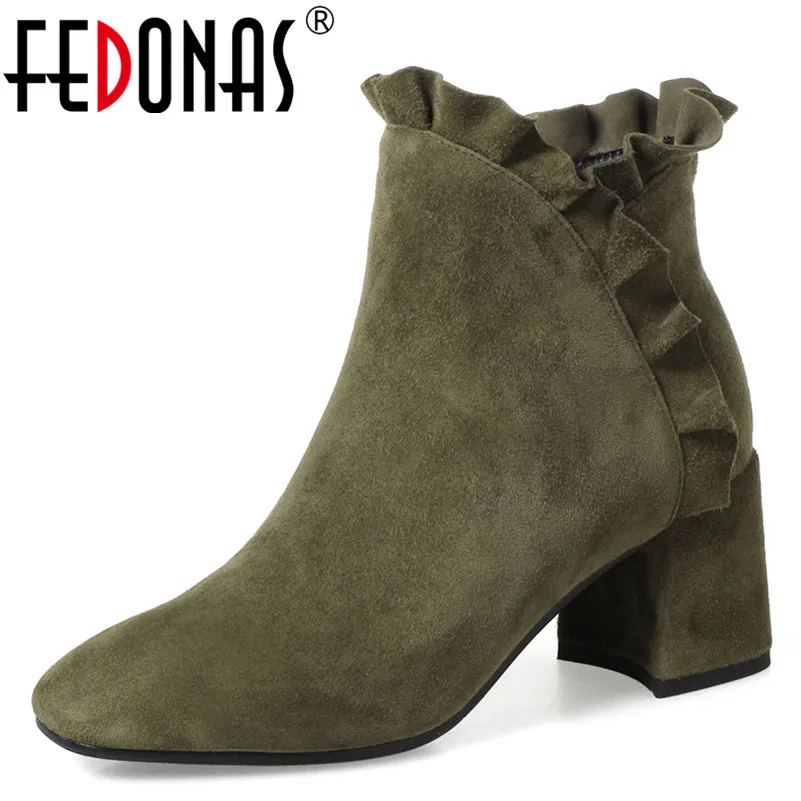 

FEDONAS New Brand Ruffles Women Ankle Boots Sexy Zipper Autumn Winter Martin Shoes Woman High Heeled Office Pumps Basic Boots