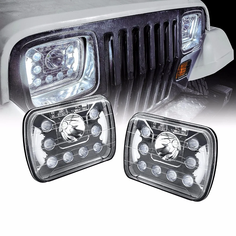 Universal 5x7 7x6 inch 45W LED Headlight with DRL Pair [Plug & Play] [Energy Efficient] [Bold Styling] [Low High Beam] - Sealed Beam Square