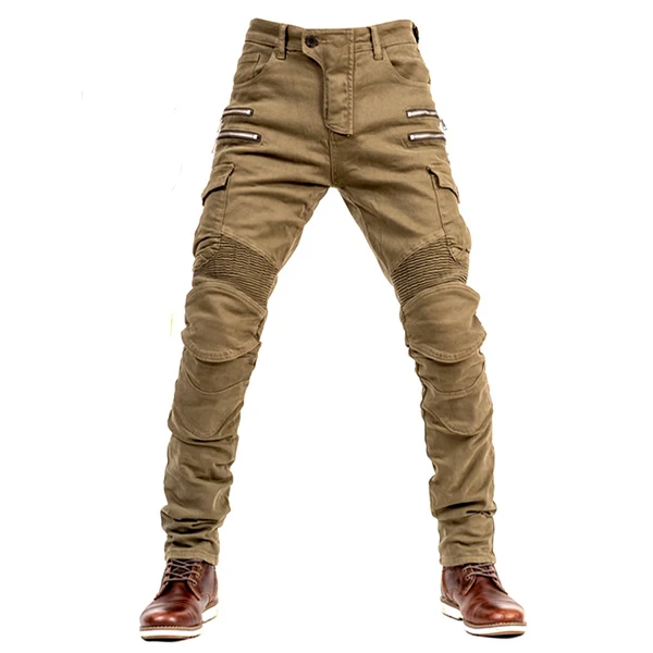 F-EV-07 Khaki JeansO Новые мотоциклетные Брюки с карманами на молнии, мужские мотоциклетные джинсы, защитное снаряжение для езды на мотоцикле, брюки для мотокросса - Color: F-EV-07 Khaki JeansO