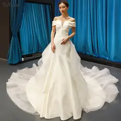 Белое Элегантное свадебное платье с длинным вырезом лодочкой Vestido De Noiva Плюс Размер Кружева свадебное платье с аппликацией А-силуэт