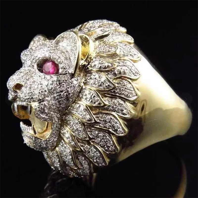 

Luxury Gold Color Lion Head Party Rings for Men Women Fashion Jewelry Domineering Men's Ring Statement Ring Men Bijoux S4M076