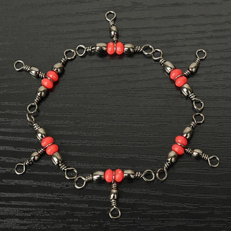 20Pcs/lot Fishing Snap Swivel 3 Way Barrel Swivel Ring Fishhook Lure Line Connector With Beads Fishing Accessory X337