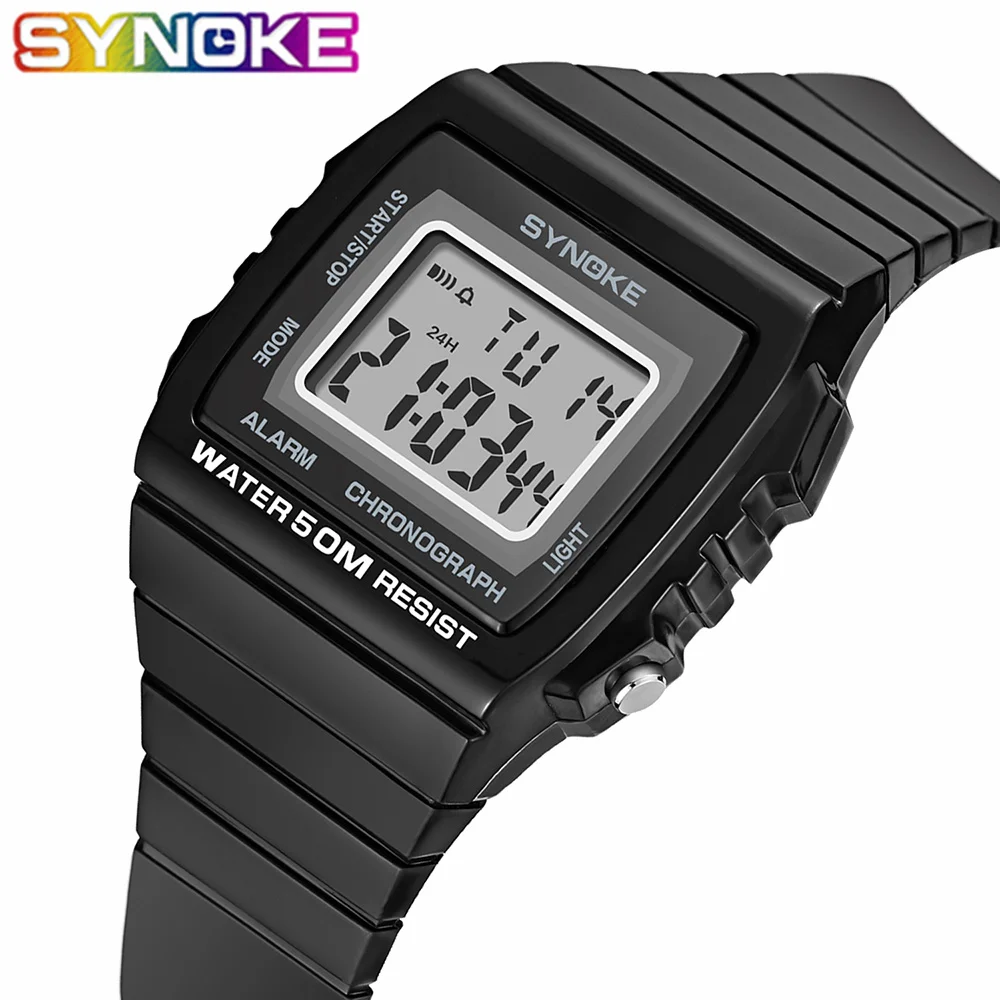 SYNOKE мужские спортивные цифровые водонепроницаемые часы LED цифровой секундомер