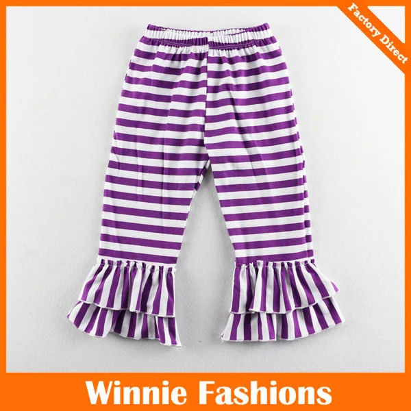 Розничная, разноцветные вязаные Хлопковые Штаны в полоску для малышей штаны для девочек детские брюки с рюшами, леггинсы для девочек детские брюки - Цвет: Purple