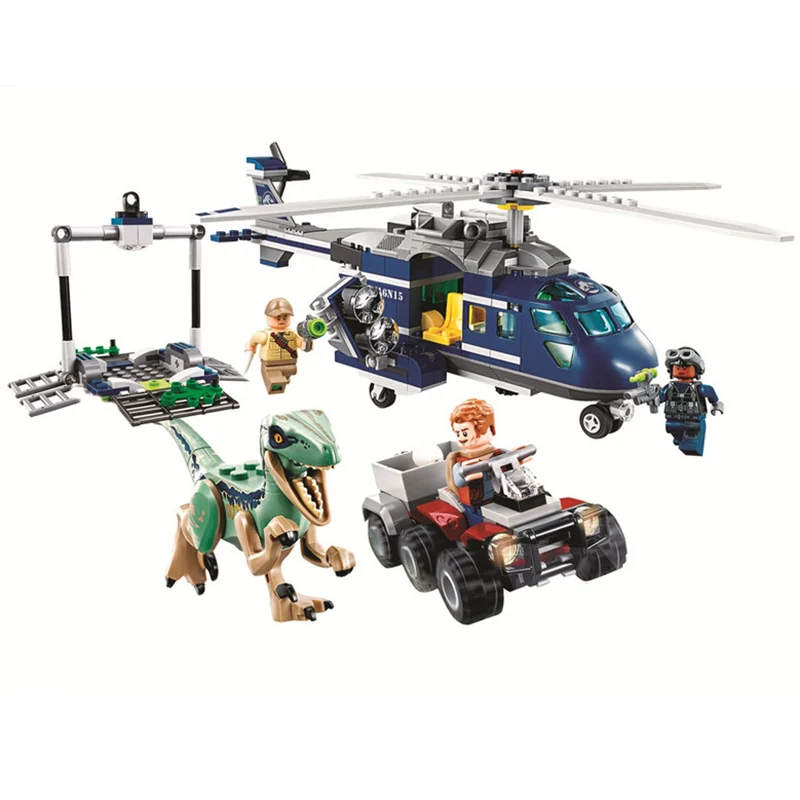 

Blue's Helicopter Pursuit Dinosaur Bricks Compatible Legoing Jurassic World 75928 Model Building Blocks Boys Gifts Toys
