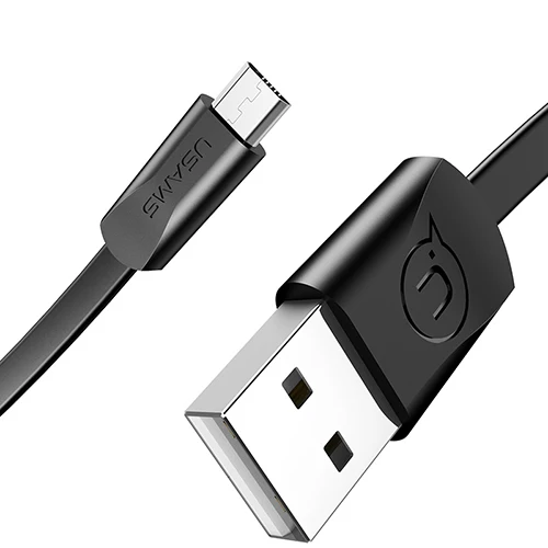 Плоский Micro USB кабель для быстрой зарядки, USAMS кабель для передачи данных для samsung Xiaomi Android мобильный телефон зарядное устройство провод кабель Microusb - Цвет: Black