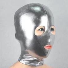 Сексуальная маска из искусственной кожи, латекс, капюшон, дышащий головной убор, фетиш, БДСМ, для взрослых, вечерние, серебристые, косплей, маска