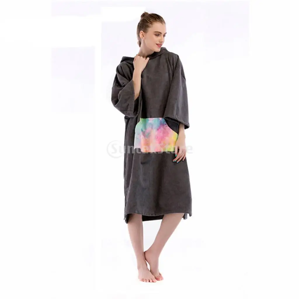 Microfiber Outdoor Adult Beach Quick Dry Changing Robe Bath Towel Hooded Poncho Surf Swimsuit Cloak + Wetsuit Change Mat / Bag
