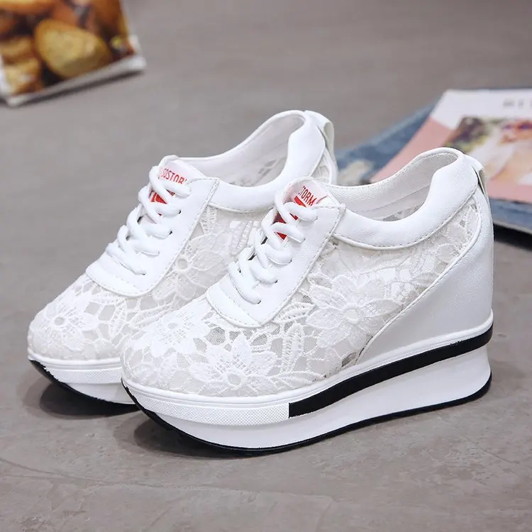 

Spring and Summer Enhanced Screen Baitie Small White Shoes New Slope-heel Air-permeable Thick-soled Leisure Single Shoes