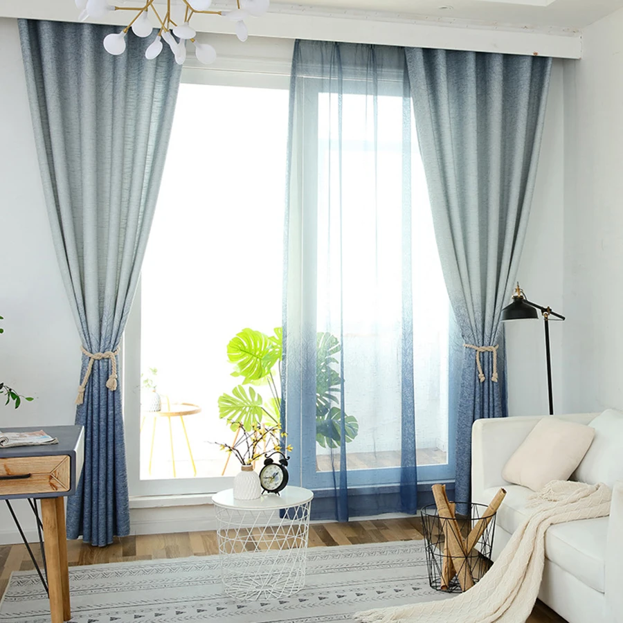 Современные оконные шторы из хлопка и льна с принтом, классические синие занавески для гостиной, тюль, MY021-40