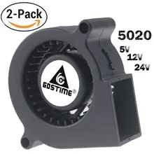 Gdstime – ventilateur à Turbine centrifuge 5020, ventilateur de refroidissement à 2 broches, 24V 12V 5V, 50mm, 2 pièces