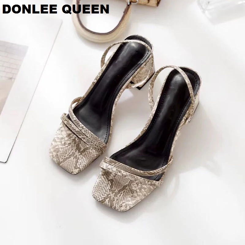 Сандалии DONLEE QUEEN женские на среднем каблуке босоножки из змеиной кожи без