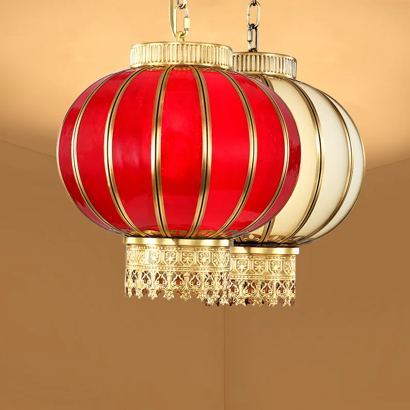 Chinese copper glass red / white pendant lamps balcony aisle lights